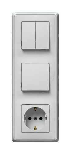 Блок: выключатель, выключатель 2-клавишный и розетка Legrand CARIVA, скрытый монтаж, белый