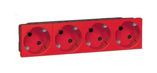 Розетка четырехместная Legrand MOSAIC, в кабель-канал монтаж, с заземлением, со шторками, красный, 077414