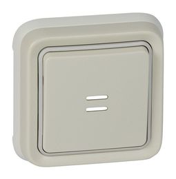 Выключатель 1-клавишный кнопочный PLEXO 55, с подсветкой, скрытый монтаж, белый